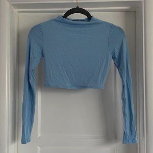 naked wardrobe long sleeve light blue crop top